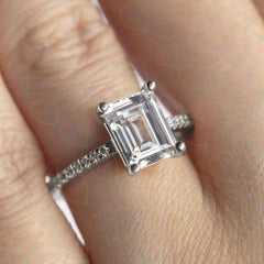 1.00 TCW Emerald Cut Solitaire With Accents Lab Grown Diamond Ring for Women