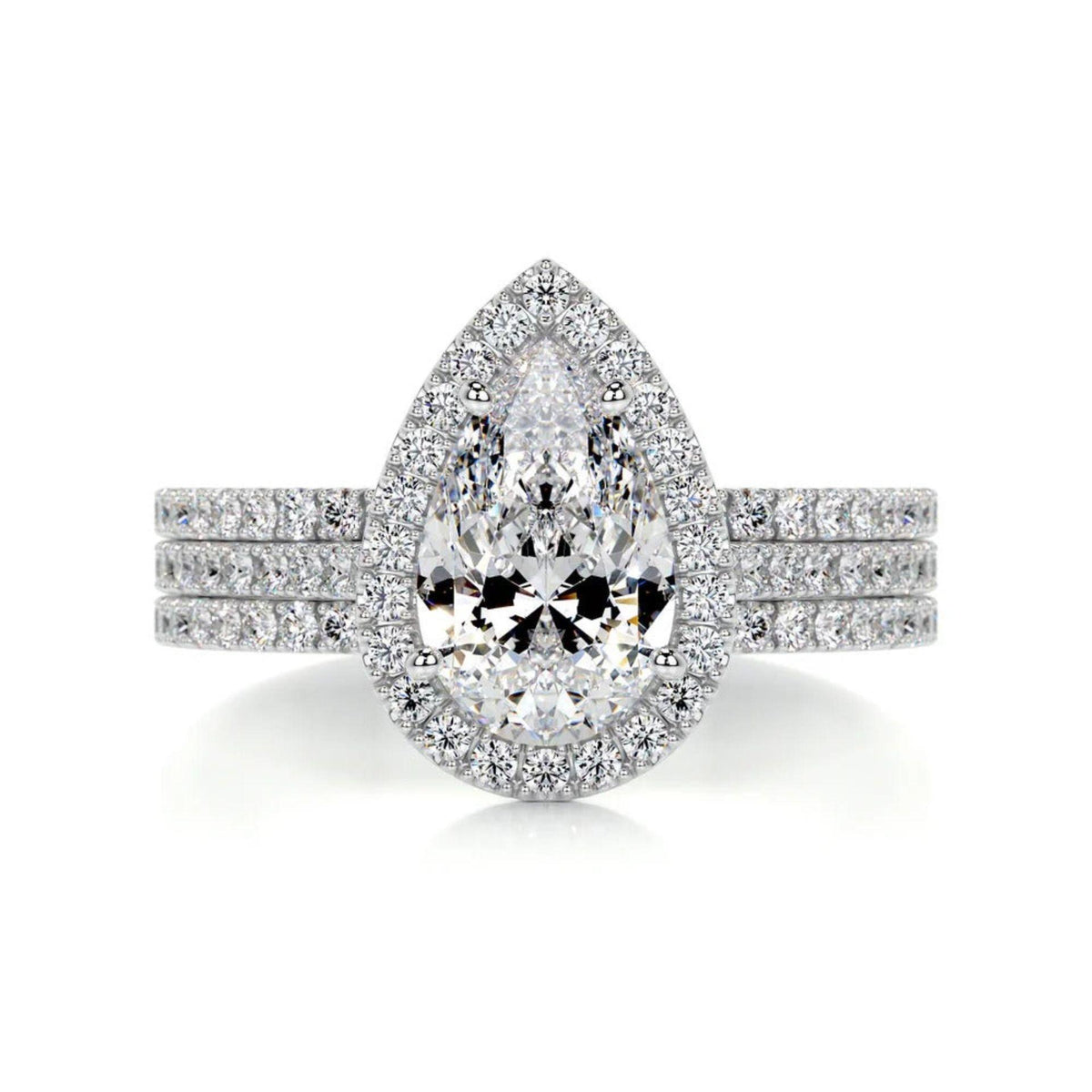 1.20 CTW Pear Cut Trio Set Lab Grown Diamond Ring for Women