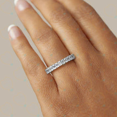 11.50 CTW Emerald Cut Half Eternity Lab Grown Diamond Ring for Women