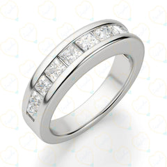 1.00 CTW Princess Cut Half Eternity Lab Grown Diamond Ring for Women