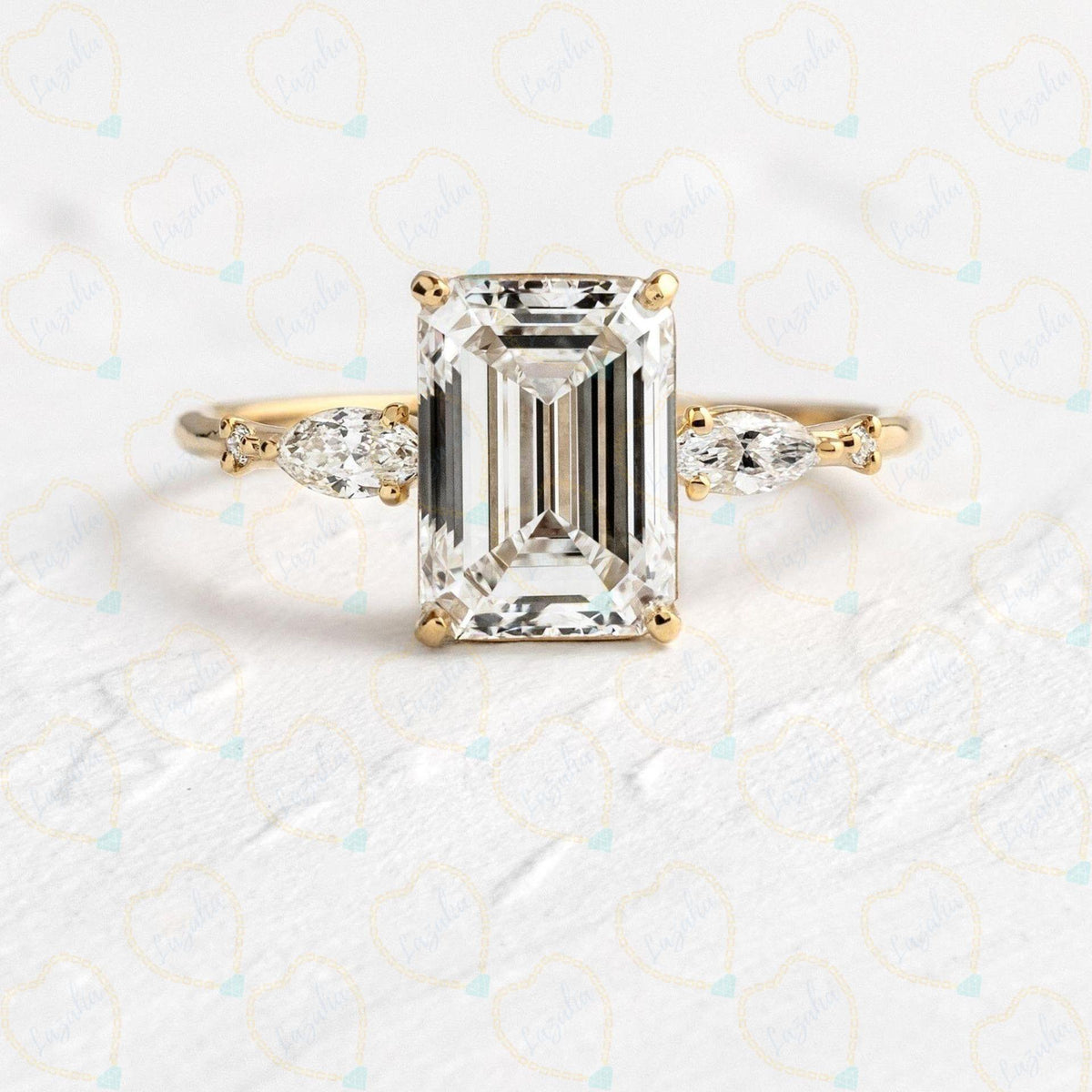 1.80 CTW Emerald Cut 5 Stone Lab Grown Diamond Ring for Women