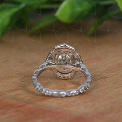 0.80 TCW Oval Cut Halo Lab Grown Diamond Ring for Women