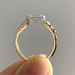 2.50 TCW Emerald Cut Hidden Halo Lab Grown Diamond Ring for Women