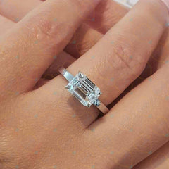 1.00 TCW Emerald Cut Solitaire Lab Grown Diamond Ring for Women