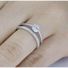 0.90 TCW Round Cut Bridal Set Lab Grown Diamond Ring for Women