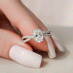 1.30 CTW Oval Cut Twisted Lab Grown Diamond Ring for Women