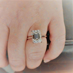 1.80 CTW Emerald Cut Hidden Halo Lab Grown Diamond Ring for Women