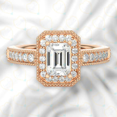 1.00 TCW Emerald Cut Halo Lab Grown Diamond Ring for Women