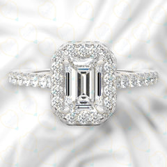 1.00 TCW Emerald Cut Hidden Halo Lab Grown Diamond Ring for Women