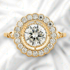 0.90 CTW Round Cut Halo Lab Grown Diamond Ring for Women