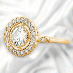 Anello da donna con diamante Halo Lab Grown taglio rotondo da 0,90 CTW