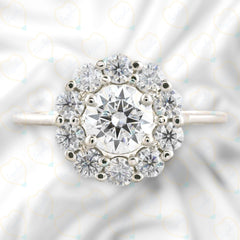 0.90 TCW Round Cut Halo Lab Grown Diamond Ring for Women