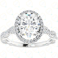 1.30 TCW Oval Cut Halo Lab Grown Diamond Ring for Women