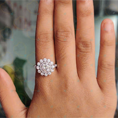 1.00 TCW Round Cut Halo Lab Grown Diamond Ring for Women