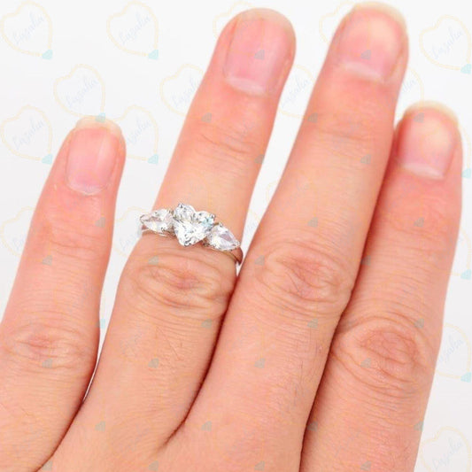 1.00 TCW Heart Cut 3 Stone Lab Grown Diamond Ring for Women