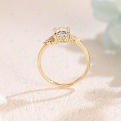 1.50 TCW Emerald Cut Floral Lab Grown Diamond Ring for Women