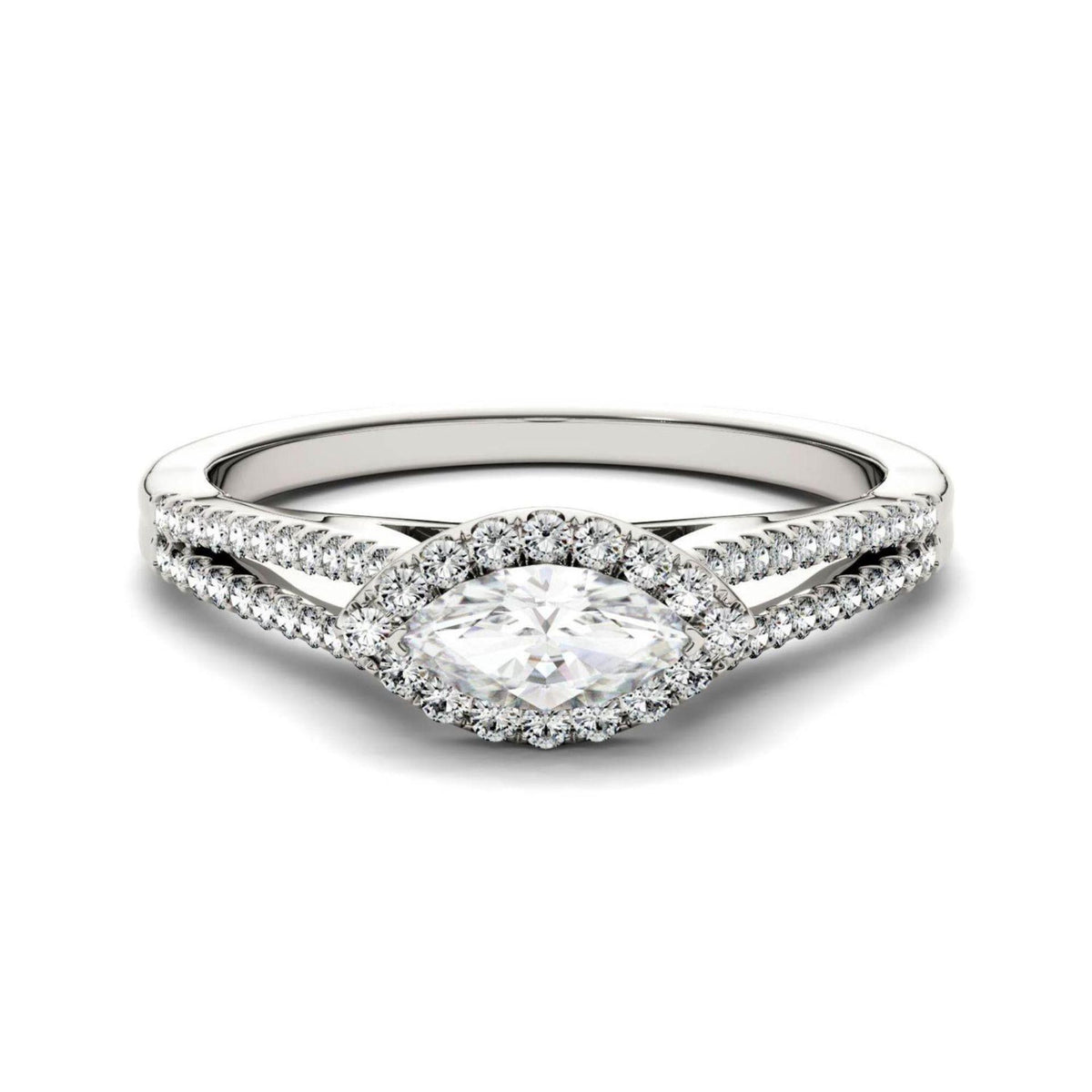 1.00 TCW Marquise Cut Split Shank Lab Grown Diamond Ring for Women