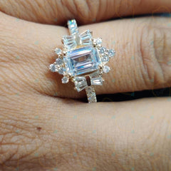 1.00 TCW Emerald Cut Unique Lab Grown Diamond Ring for Women