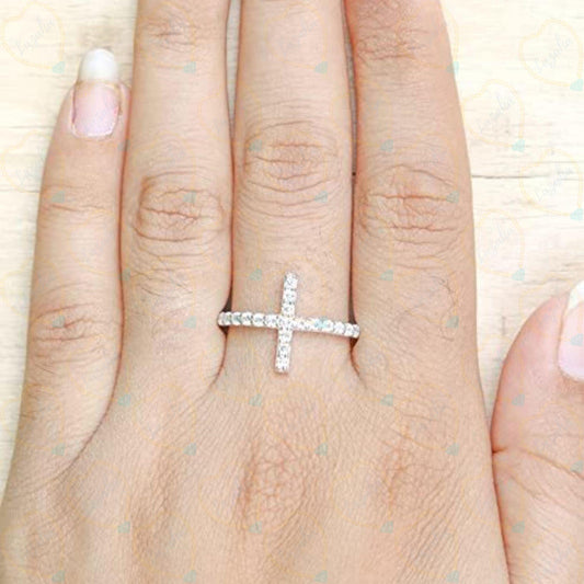 0.90 TCW Round Cut Cross Lab Grown Diamond Ring for Women