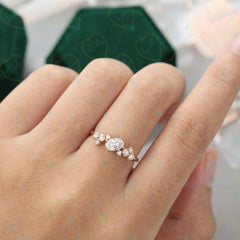 1.00 TCW Oval Cut Cluster Lab Grown Diamond Ring for Women