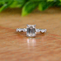 1.00 TCW Emerald Cut Solitaire With Accents Lab Grown Diamond Ring for Women