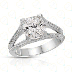 2.50 TCW Cushion Cut Split Shank Lab Grown Diamond Ring for Women