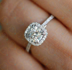 2.50 TCW Cushion Cut Halo Lab Grown Diamond Ring for Women