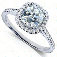 2.50 TCW Cushion Cut Halo Lab Grown Diamond Ring for Women