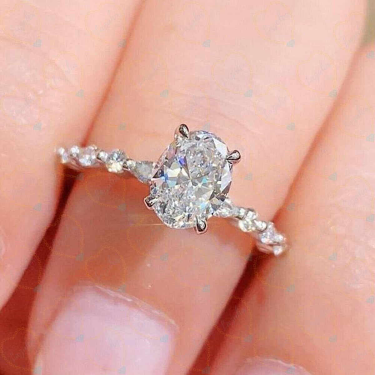 1.30 TCW Oval Cut Solitaire With Accents Lab Grown Diamond Ring for Women