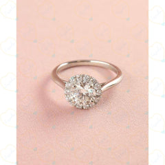 0.90 TCW Round Cut Halo Lab Grown Diamond Ring for Women