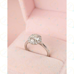 0.90 TCW Round Cut Halo Lab Grown Diamond Ring for Women