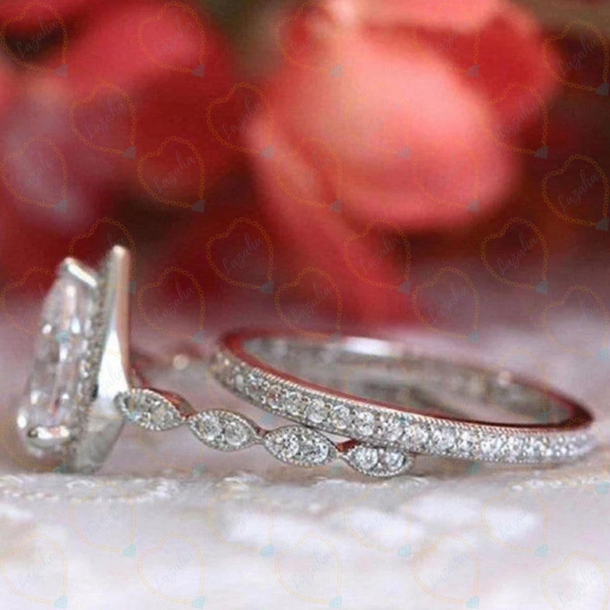 1.20 TCW Pear Cut Bridal Set Lab Grown Diamond Ring for Women