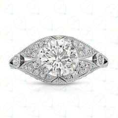 2.00 CTW Round Cut Art Deco Lab Grown Diamond Ring for Women