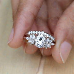 0.80 TCW Oval Cut Bridal Set Lab Grown Diamond Ring for Women