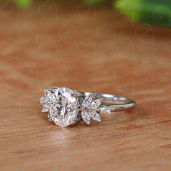 0.80 TCW Oval Cut Bridal Set Lab Grown Diamond Ring for Women