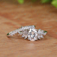 0.80 TCW Oval Cut Bridal Set Lab Grown Diamond Ring for Women