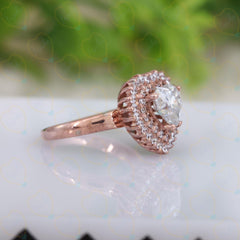 1.00 TCW Heart Cut Halo Lab Grown Diamond Ring for Women