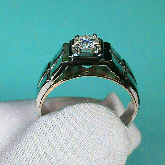 Anello da donna con diamante solitario taglio rotondo con accenti in laboratorio