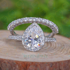 1.20 CTW Pear Cut Bridal Set Lab Grown Diamond Ring for Women