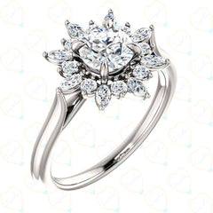 1.00 TCW Round Cut Halo Lab Grown Diamond Ring for Women