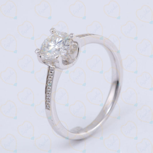 1.00 TCW Round Cut Solitaire With Accents Lab Grown Diamond Ring for Women