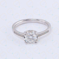 1.00 TCW Round Cut Solitaire With Accents Lab Grown Diamond Ring for Women