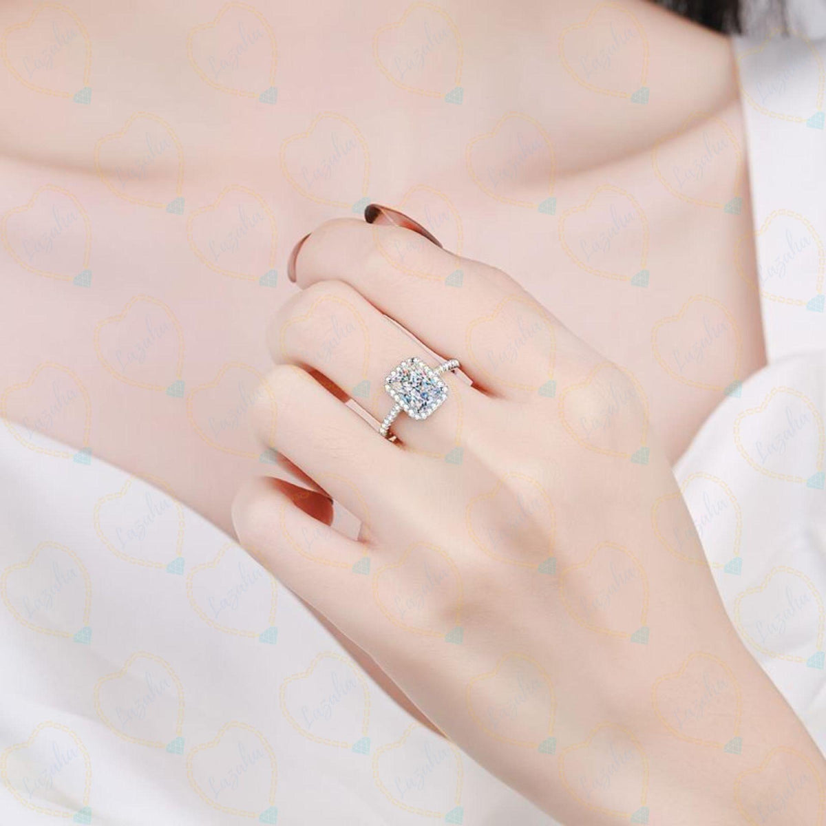 2.00 CTW Radiant Cut Halo Lab Grown Diamond Ring for Women