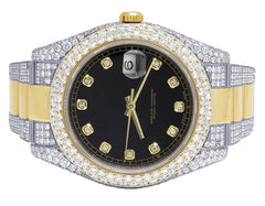 Rolex Watch black dial automatic diamond watch for mens stainless steel round moissanite watch