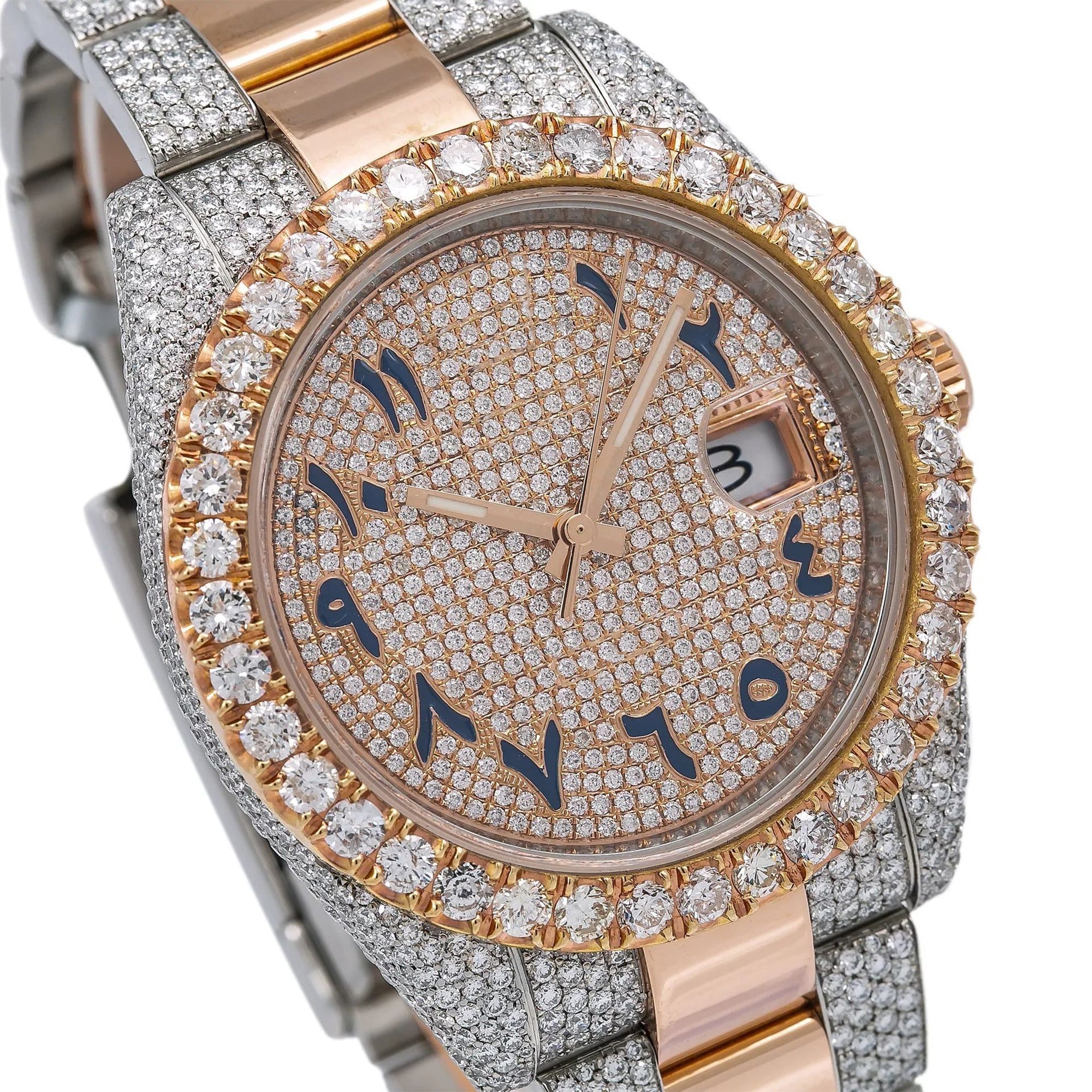 Rolex Watch two tone white rose gold plated diamond watch moissanite hip hop watch