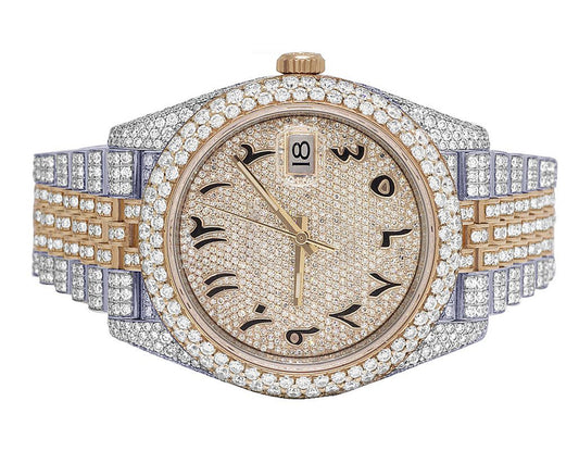 Rolex Watch 2 tone fully iced out moissanite diamond watch for anniversary gift