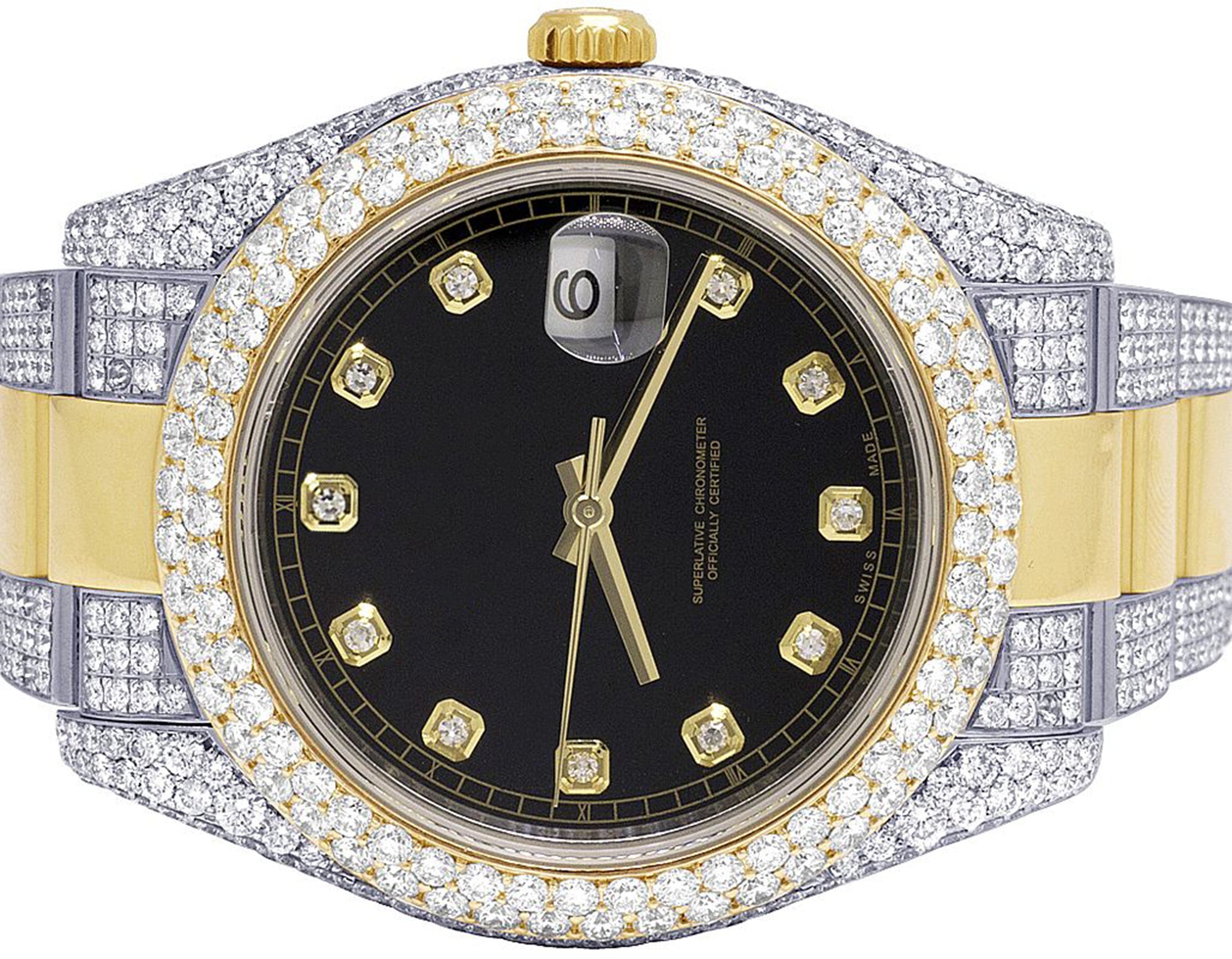 Rolex Watch black dial automatic diamond watch for mens stainless steel round moissanite watch