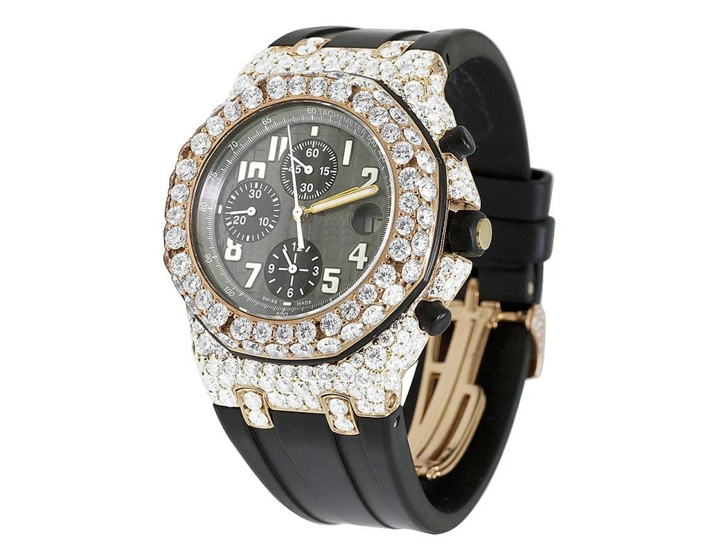 Audemars Piguet Watch iced out moissanite watch gift for him mens diamond watch quartz watch with black strap