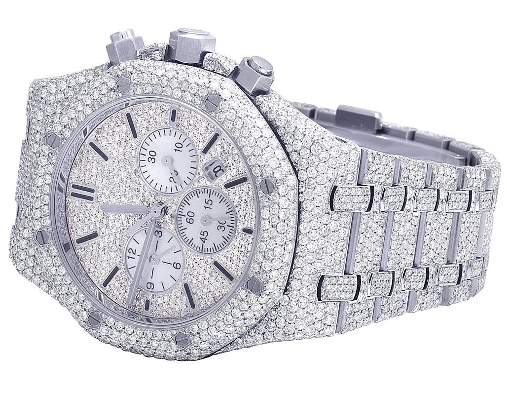 Audemars Piguet Watch fully iced out moissanite watch in white gold plating mens hip hop watch for birthday gift