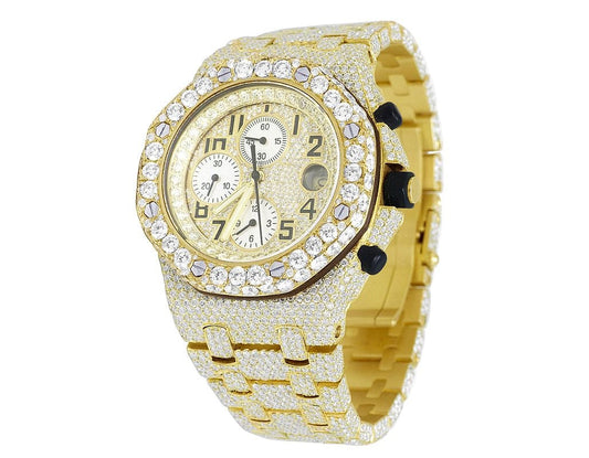 Audemars Piguet Watch mens wrist watch iced out moissanite diamond watch with yellow gold plating